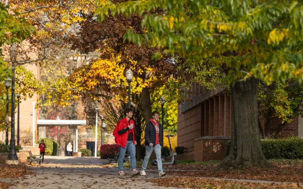 Students walking on the Ohio State campus in Fall
