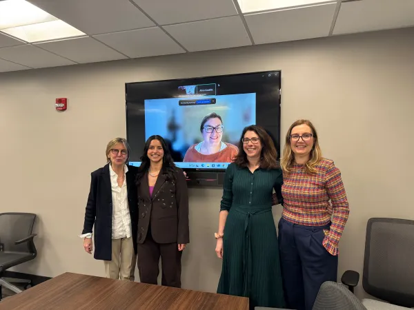 L to R, Alice Conklin, Daniela Edmeier, Robin Judd and Theodora Dragostinova, Jennifer Sessions (on screen)