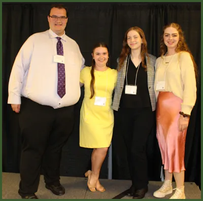 Existing 2022-23 PAT Zeta Chapter Officers Matthew Raskin (treasurer), Lauren Sullvan (vice president), Alli Aldis (president), Josie Sull (social media chair).